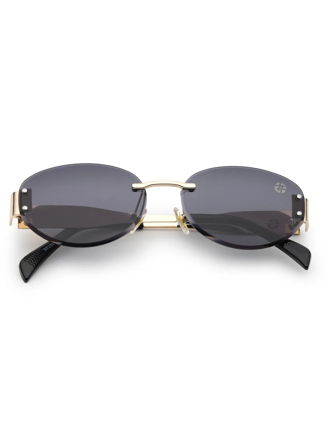 Kitto | Black Medium Rim Less Oval Sunglasses for Men & Women [UV-protected]