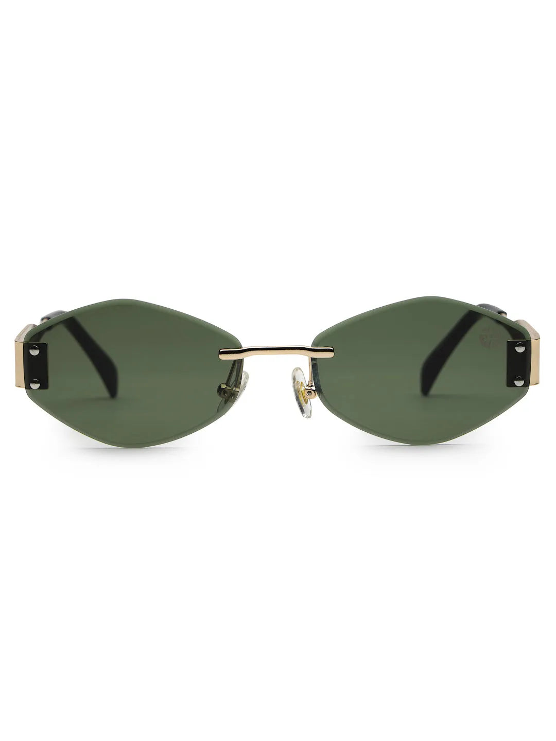 SEVA | Golden Green Medium Rim Less Diamond with Lock Side Hinges Sunglasses for Men & Women [UV-protected]