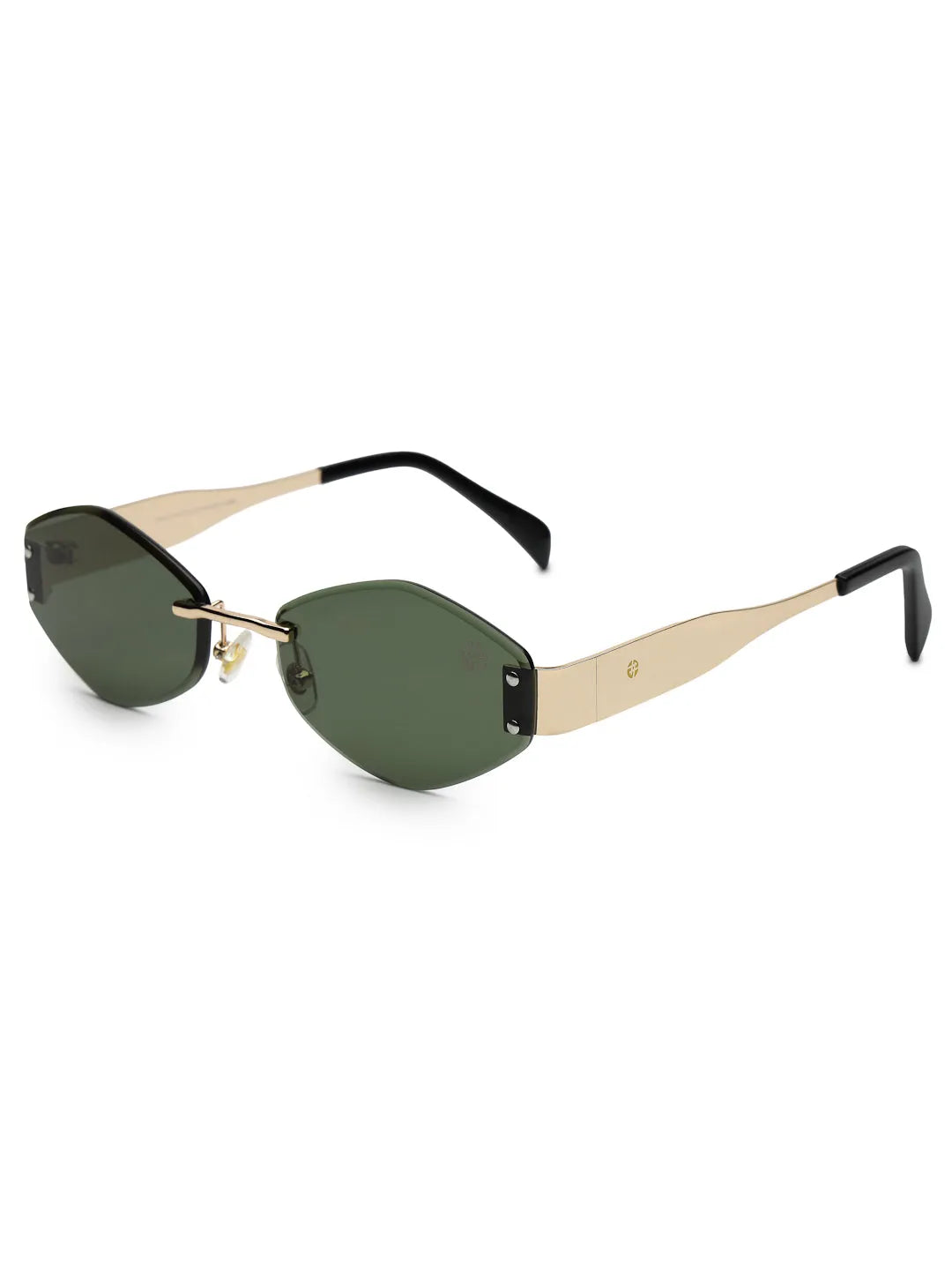 SEVA | Golden Green Medium Rim Less Diamond with Lock Side Hinges Sunglasses for Men & Women [UV-protected]