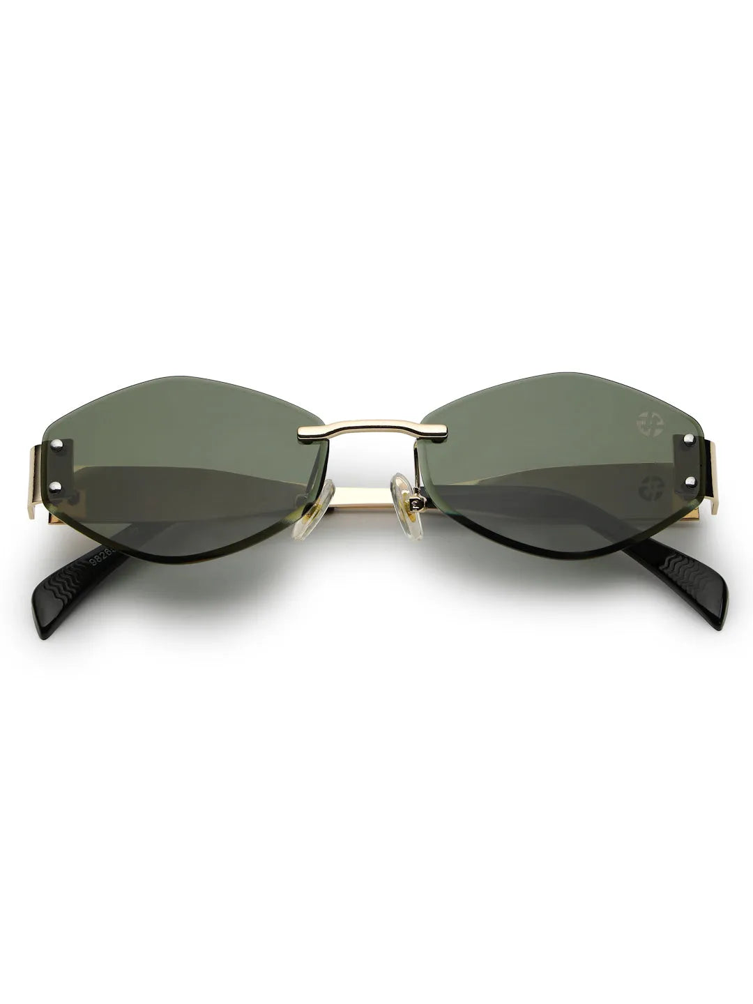 SEVA | Golden Green Medium Rim Less Diamond with Lock Side Hinges Sunglasses for Men & Women [UV-protected]
