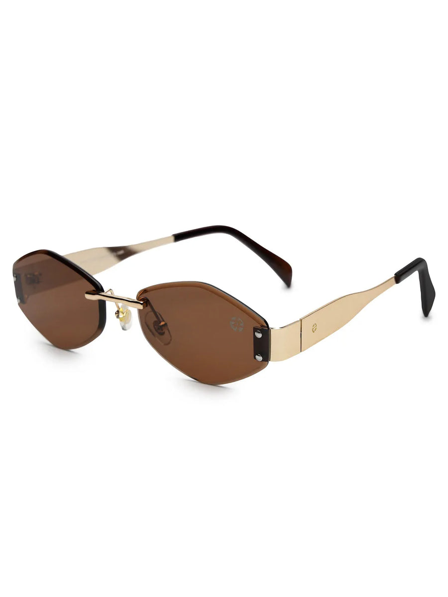 SEVA | Golden Medium Rim Less Diamond with Lock Side Hinges Sunglasses for Men & Women [UV-protected]