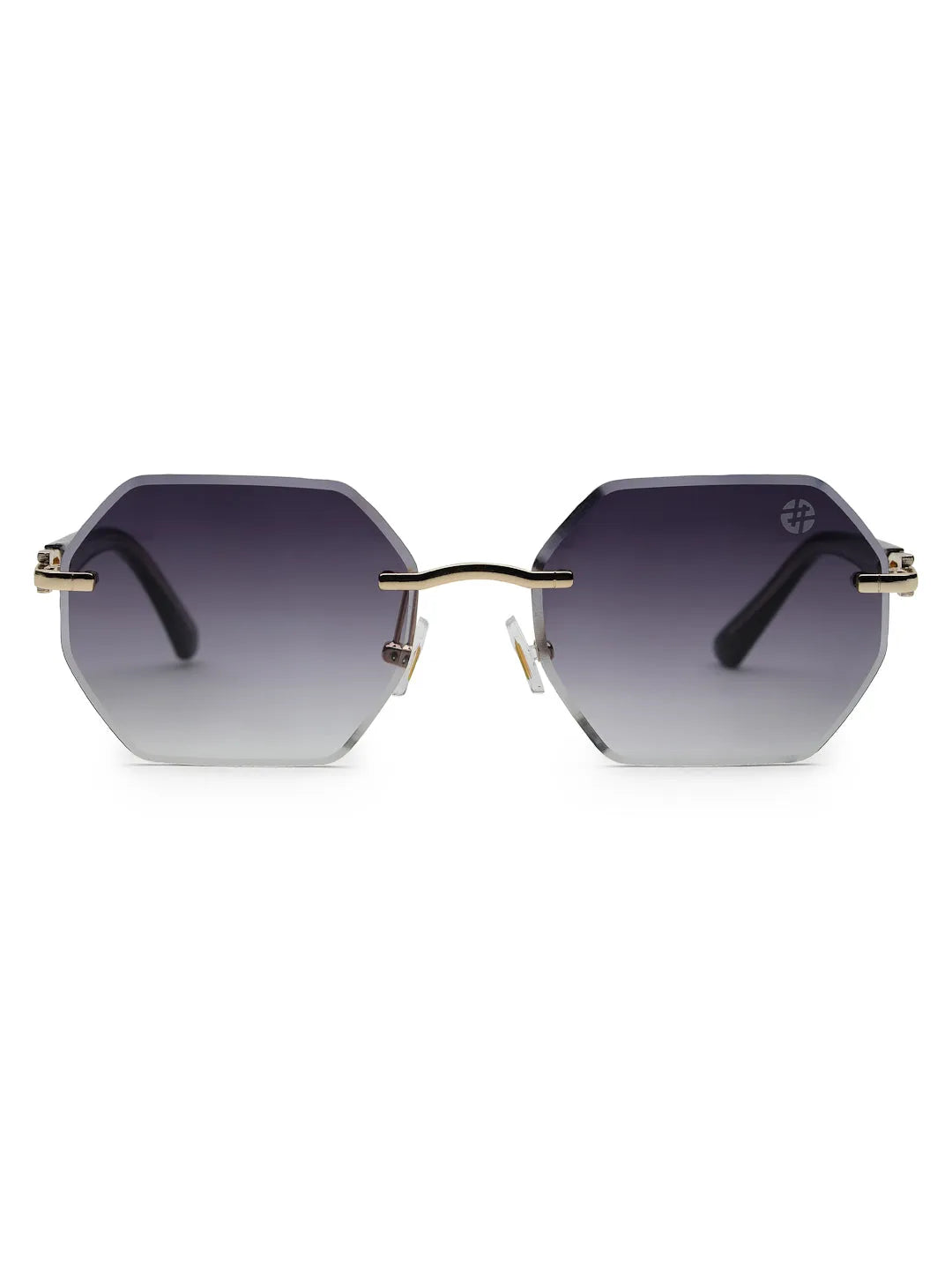 VisionVogue | Gradient Black Medium Rim Less Hexagonal Sunglasses for Men & Women [UV-protected]