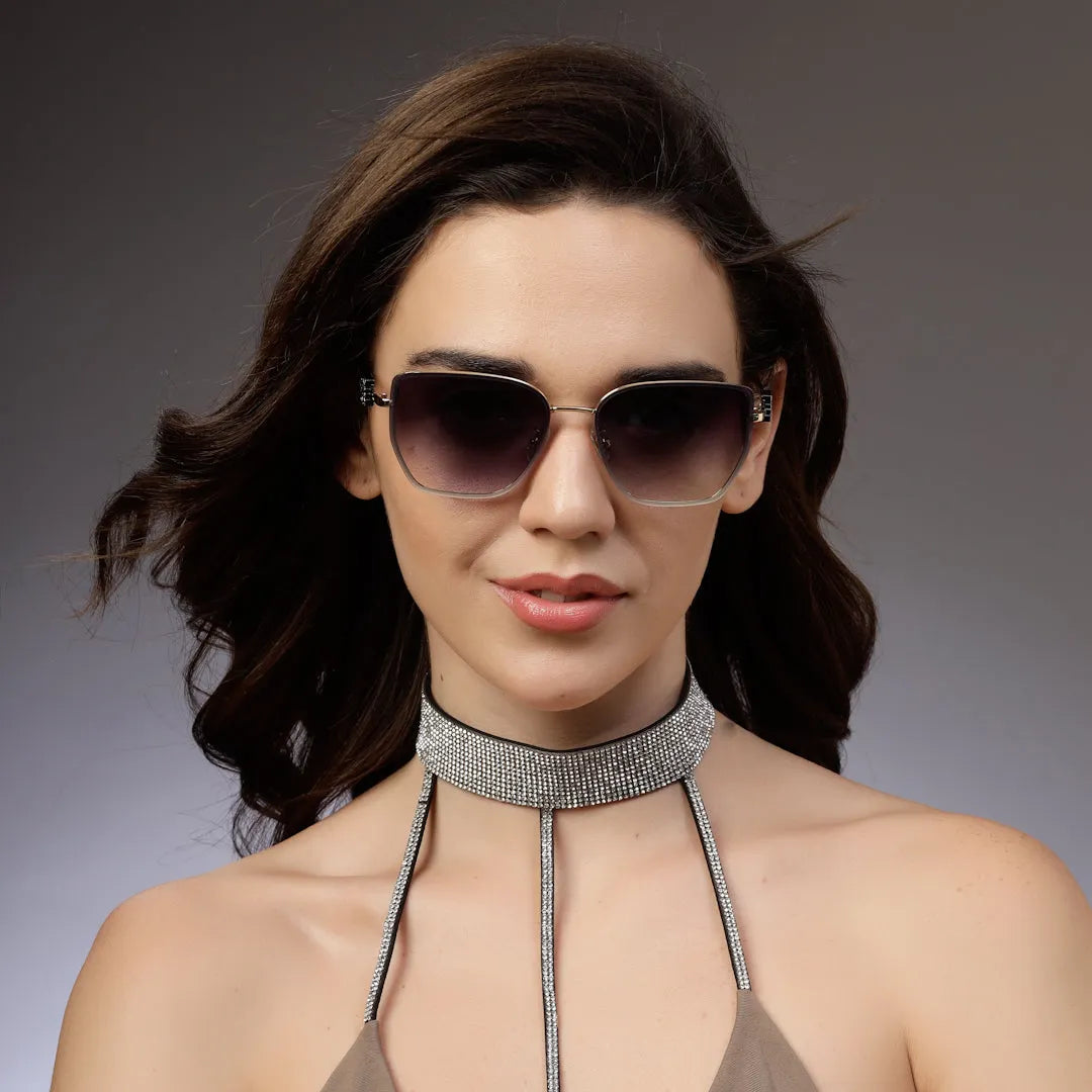 Nebular | Gradient Black Medium Full Rim Rectangle Sunglasses for Women [UV-protected]