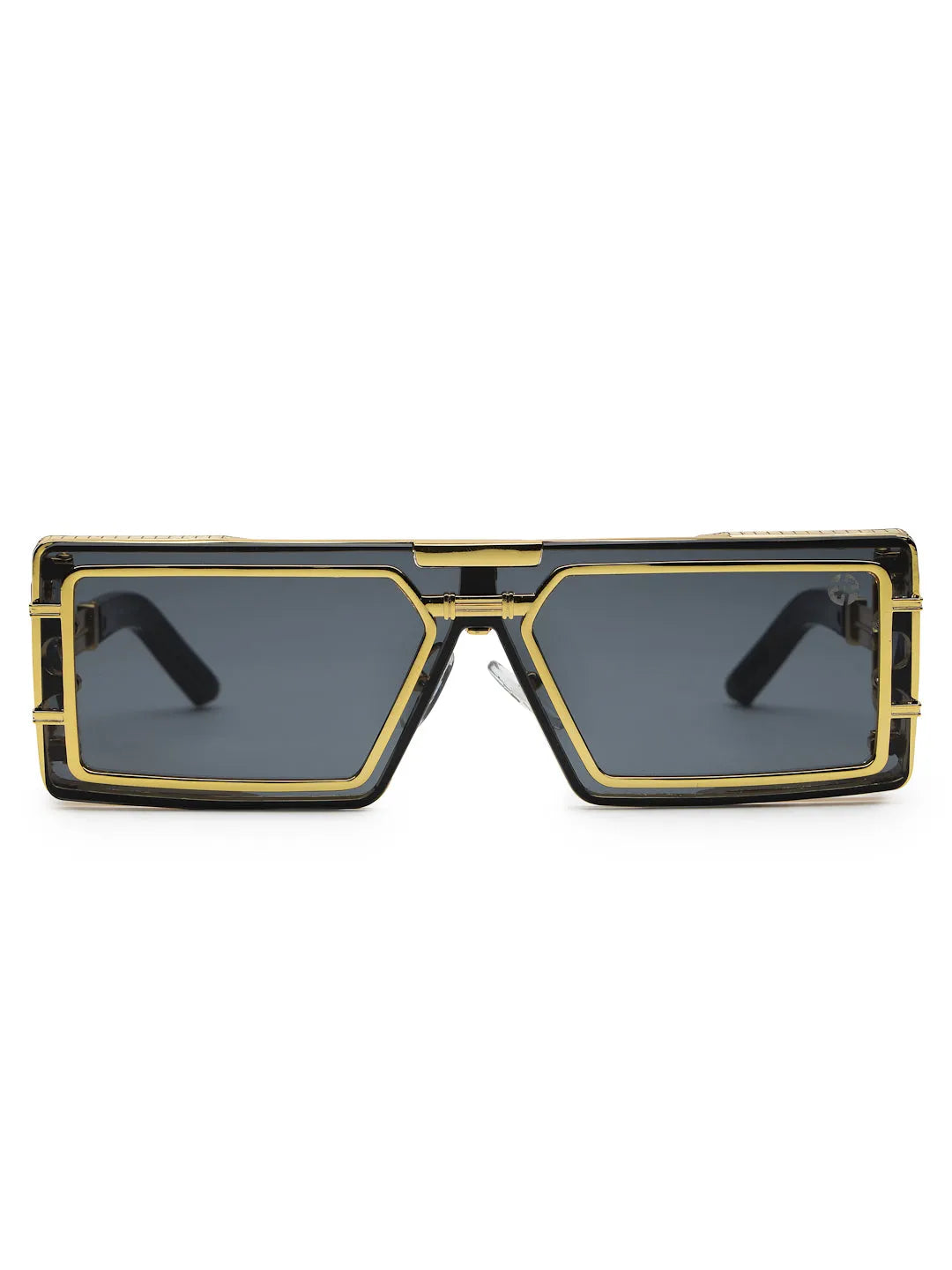 Lythara | Golden & Black Medium Full Rim Rectangle Sunglasses for Men & Women [UV-protected]