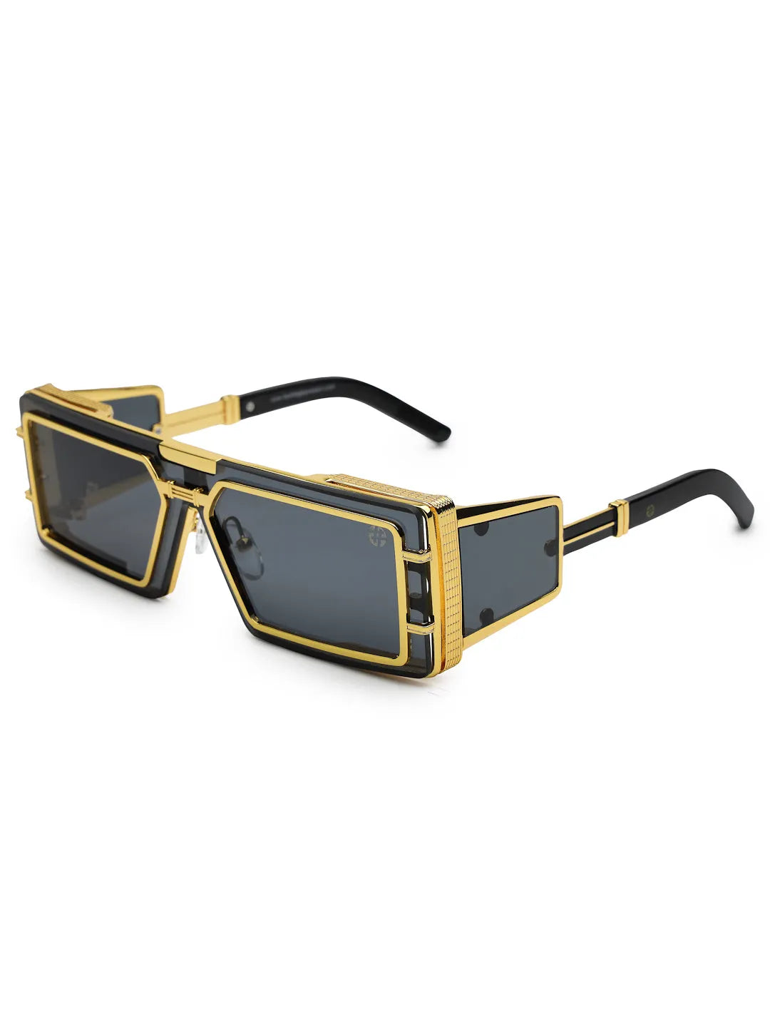 Lythara | Golden & Black Medium Full Rim Rectangle Sunglasses for Men & Women [UV-protected]