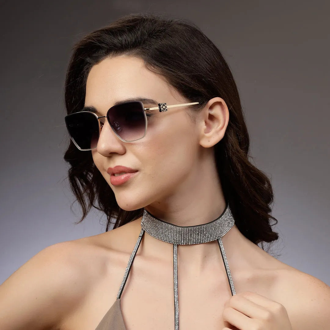 Nebular | Gradient Black Medium Full Rim Rectangle Sunglasses for Women [UV-protected]
