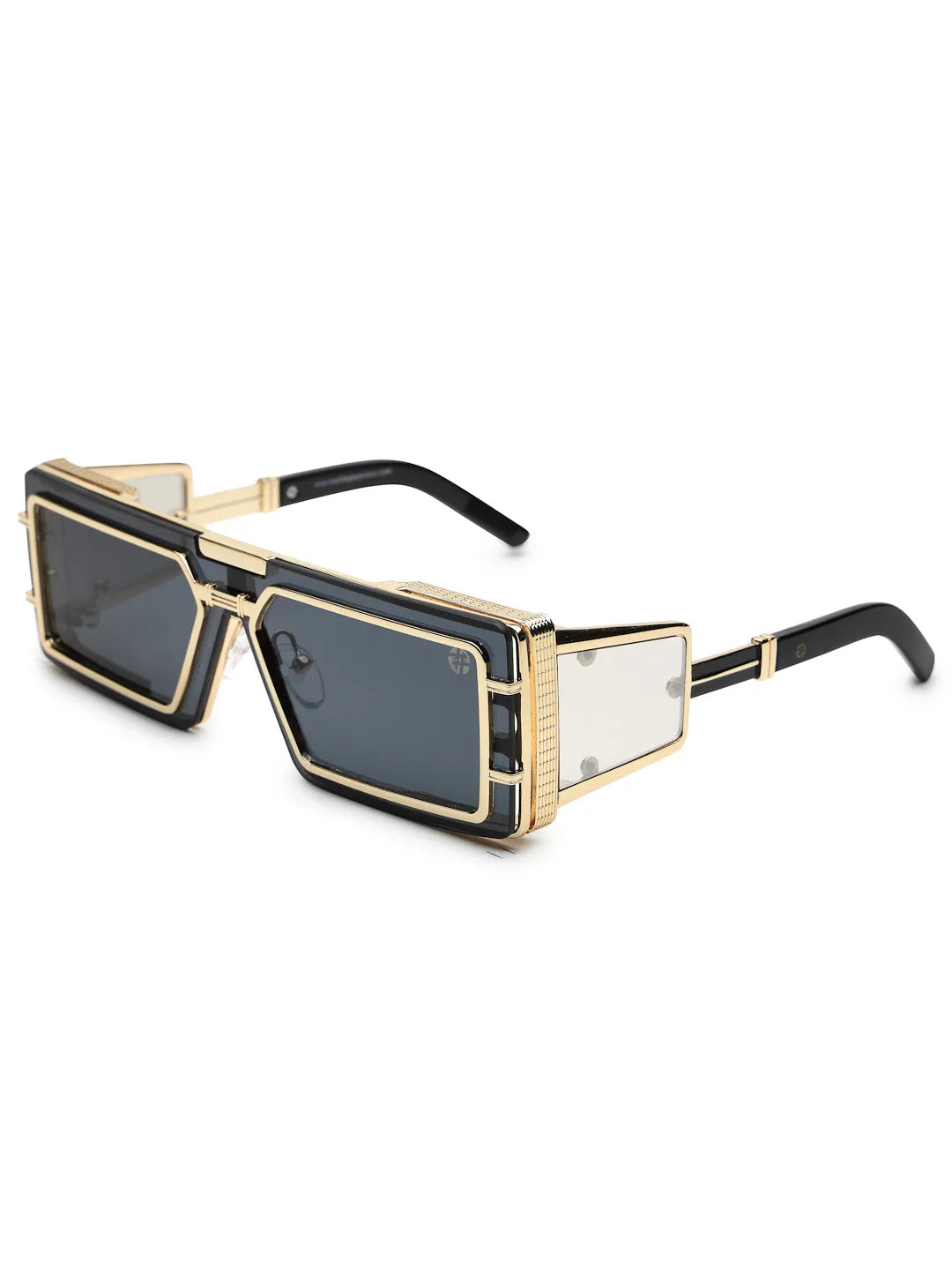 Lythara | Light Golden & Black Medium Full Rim Rectangle Sunglasses for Men & Women [UV-protected]