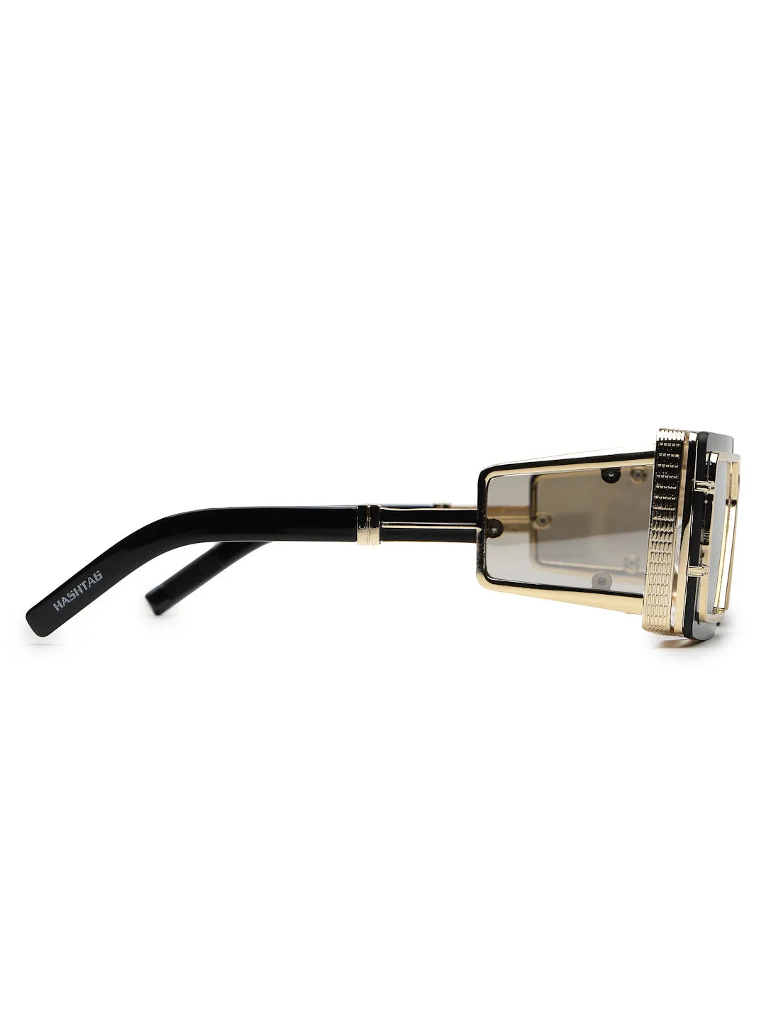Lythara | Light Golden & Black Medium Full Rim Rectangle Sunglasses for Men & Women [UV-protected]