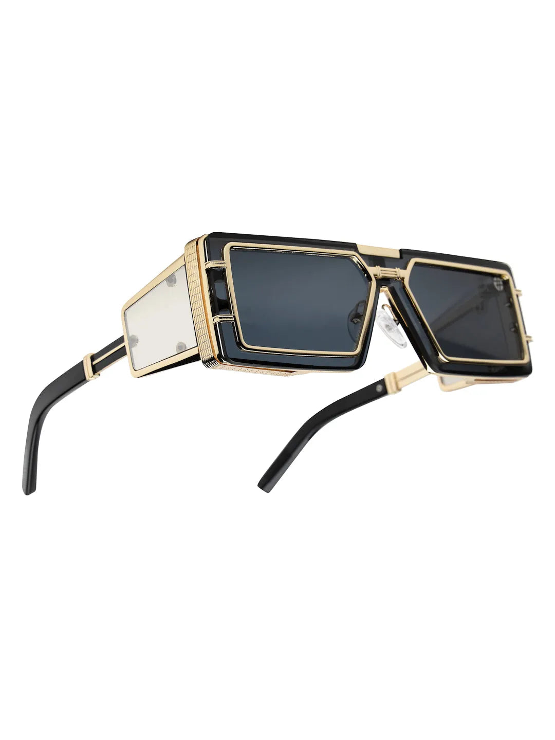 Lythara | Light Golden & Black Medium Full Rim Rectangle Sunglasses for Men & Women [UV-protected]