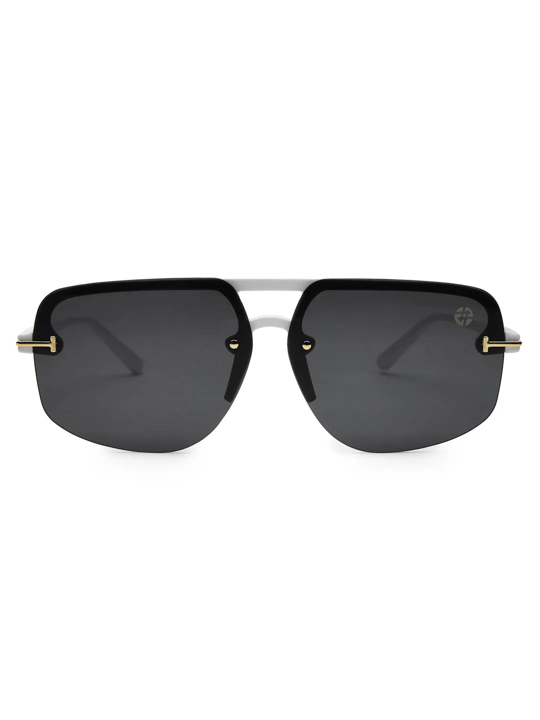SEVA | White Medium Half Rim Square Sunglasses for Men & Women [UV-protected]