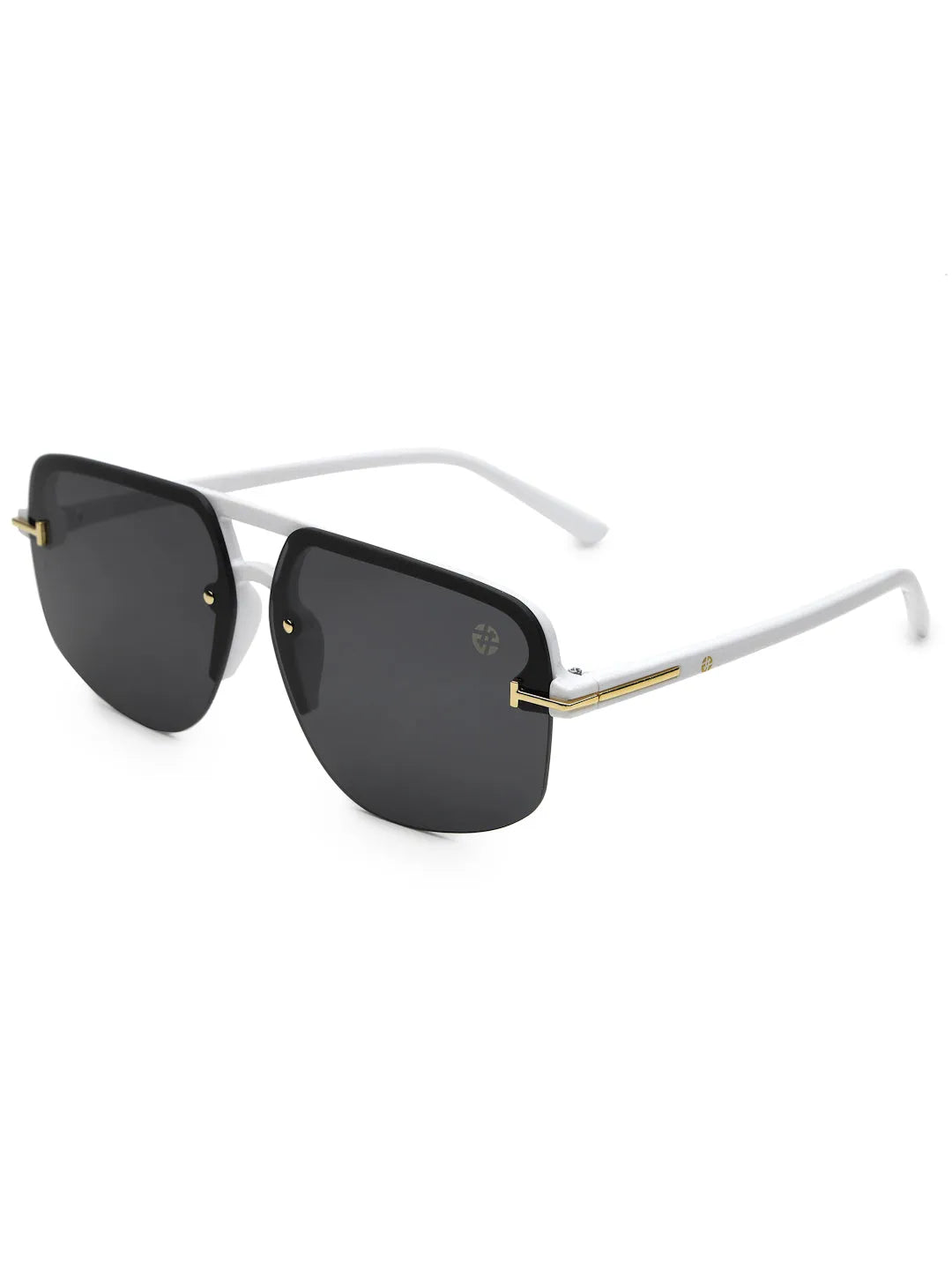 SEVA | White Medium Half Rim Square Sunglasses for Men & Women [UV-protected]
