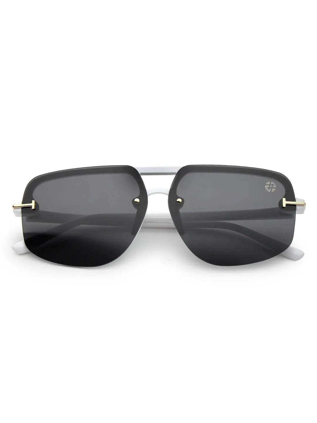 Kynox | White Medium Half Rim Square Sunglasses for Men & Women [UV-protected]