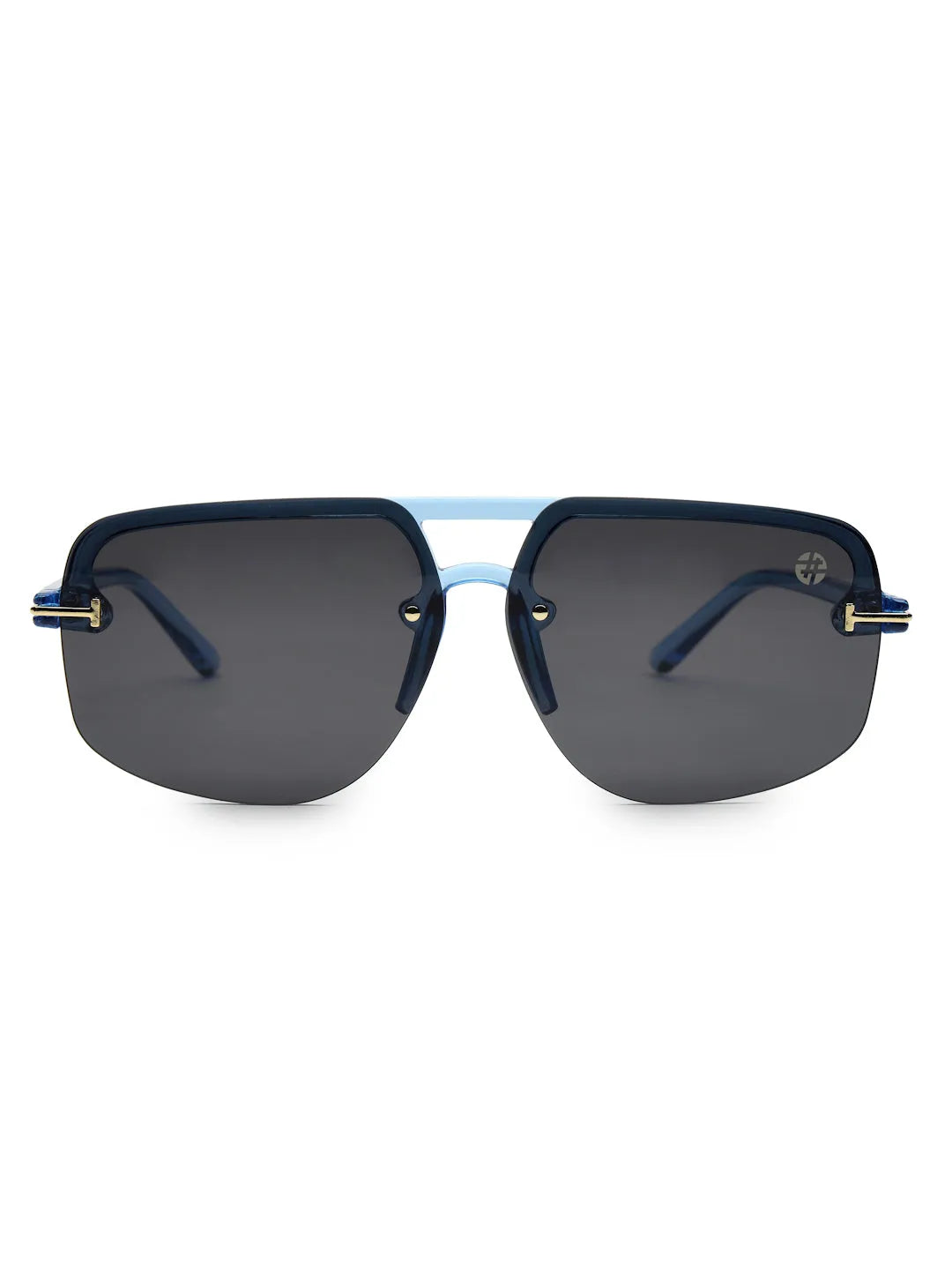 SEVA | Blue Medium Half Rim Square Sunglasses for Men & Women [UV-protected]