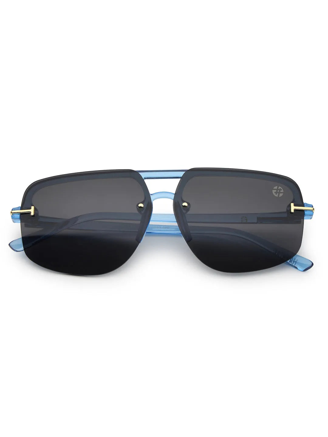 SEVA | Blue Medium Half Rim Square Sunglasses for Men & Women [UV-protected]
