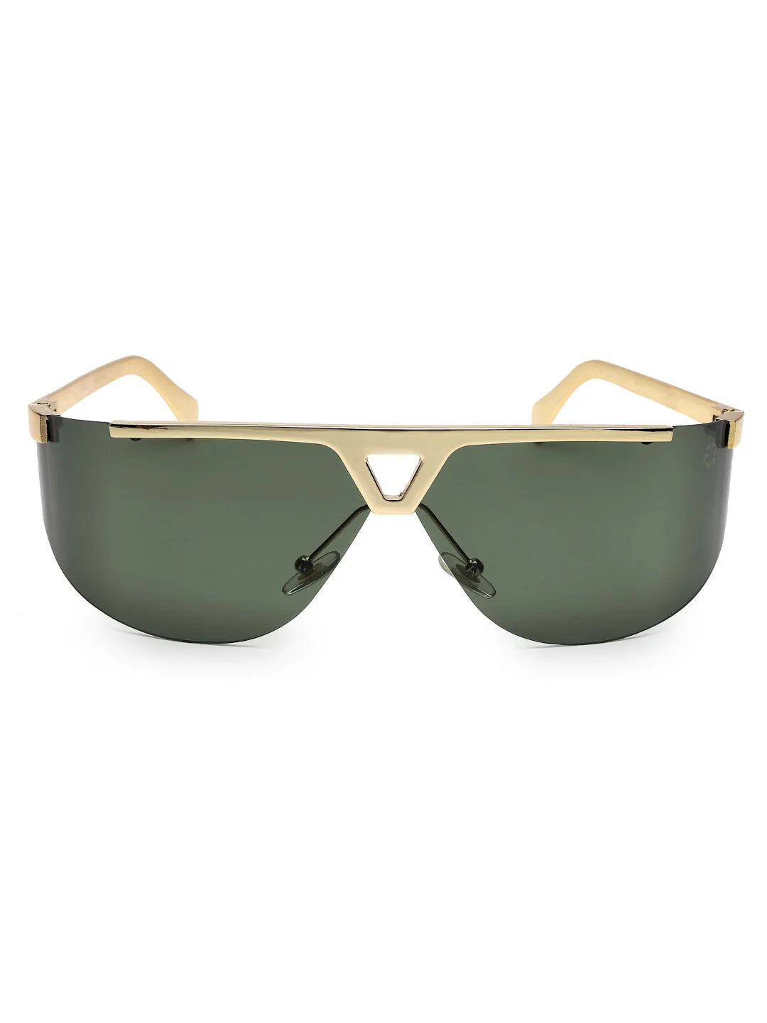 Tri-Angle | Golden Large Rim Less Rectangle Sunglasses for Men & Women [UV-protected]