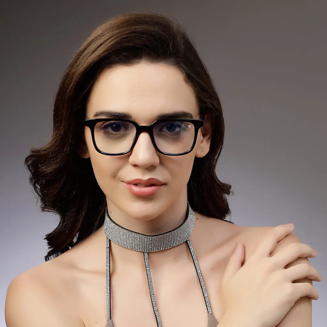 Celestia | Black Medium Full Rim Wayfarer Computer Glasses for Men & Women [Blue Block]