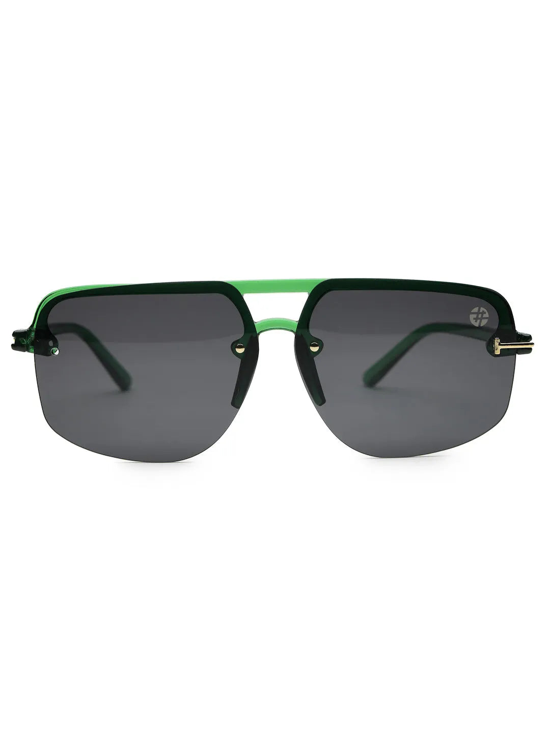 SEVA | Green Medium Half Rim Square Sunglasses for Men & Women [UV-protected]
