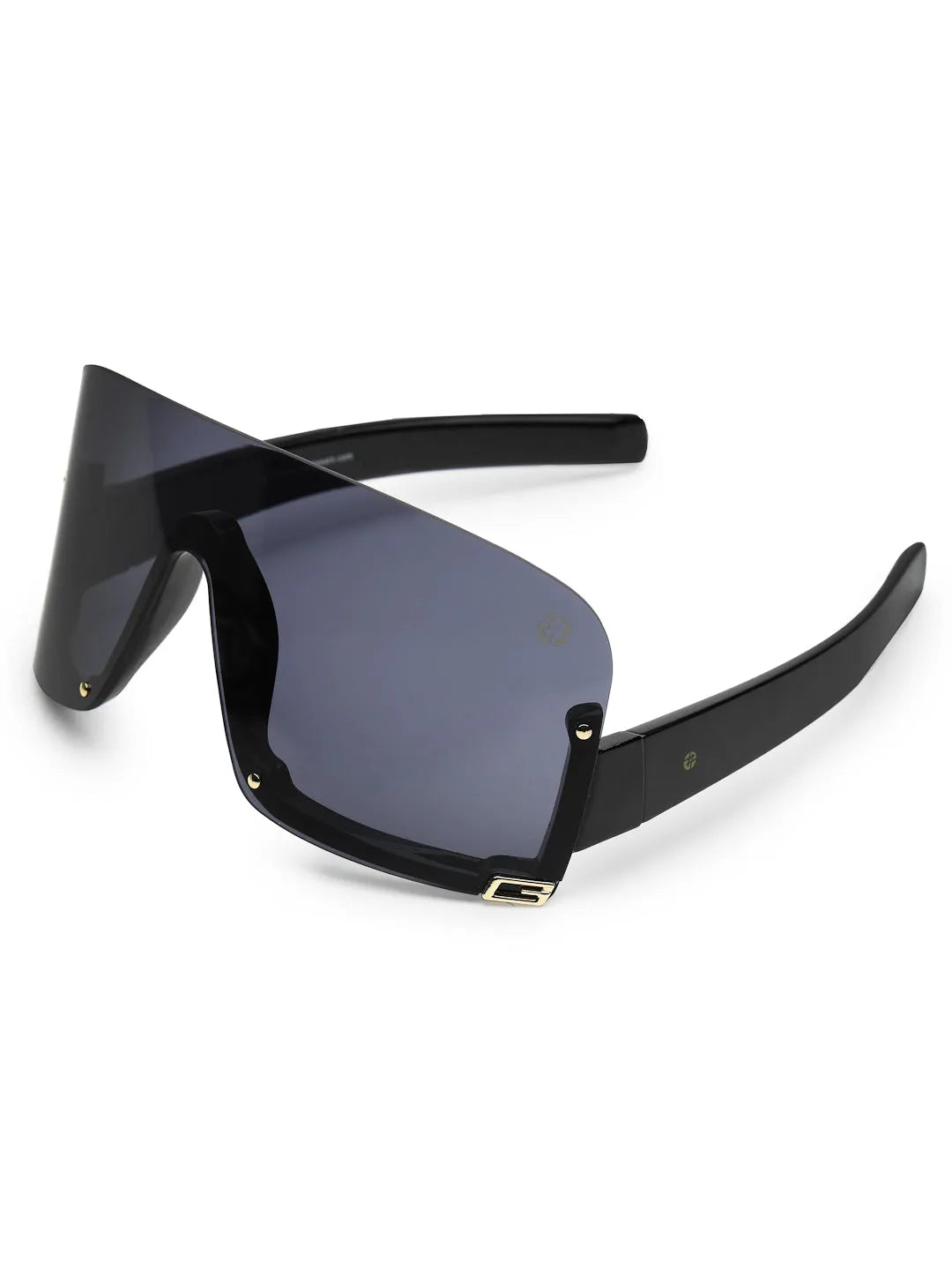 Lyrion | Black Medium Half Rim Shield Sunglasses for Men & Women [UV-protected]