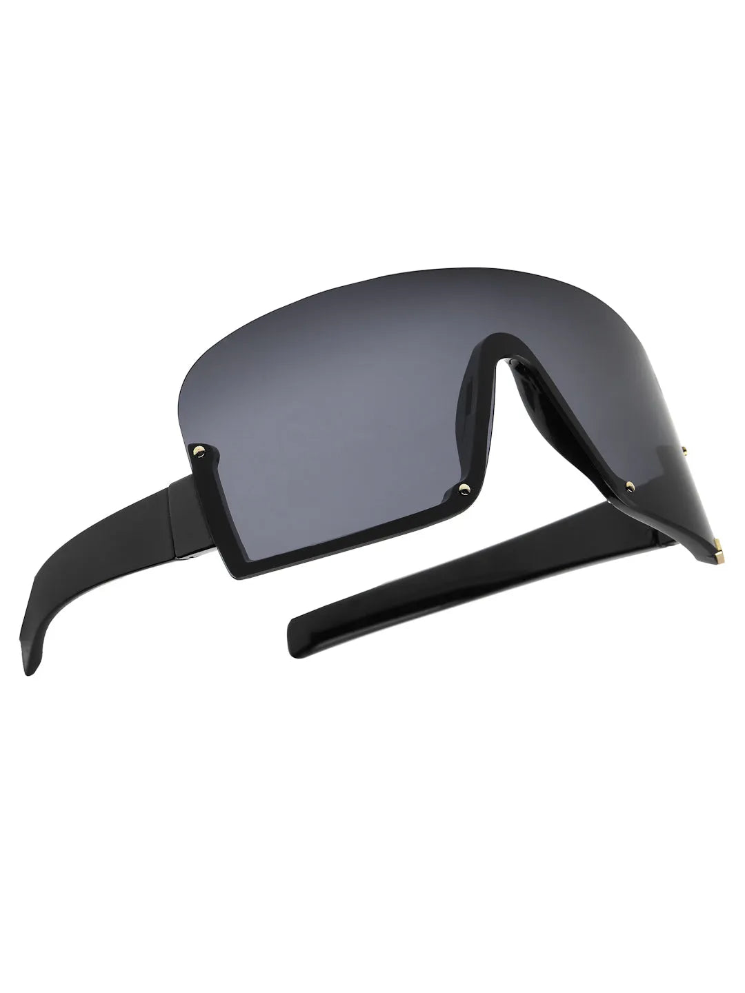 Lyrion | Black Medium Half Rim Shield Sunglasses for Men & Women [UV-protected]