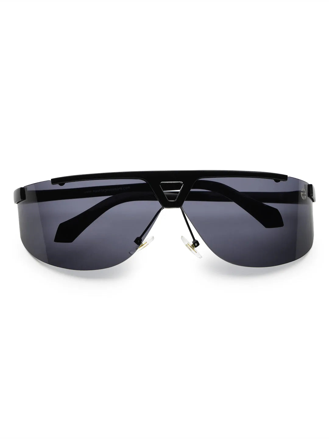 Tri-Angle | Black Large Rim Less Rectangle Sunglasses for Men & Women [UV-protected]