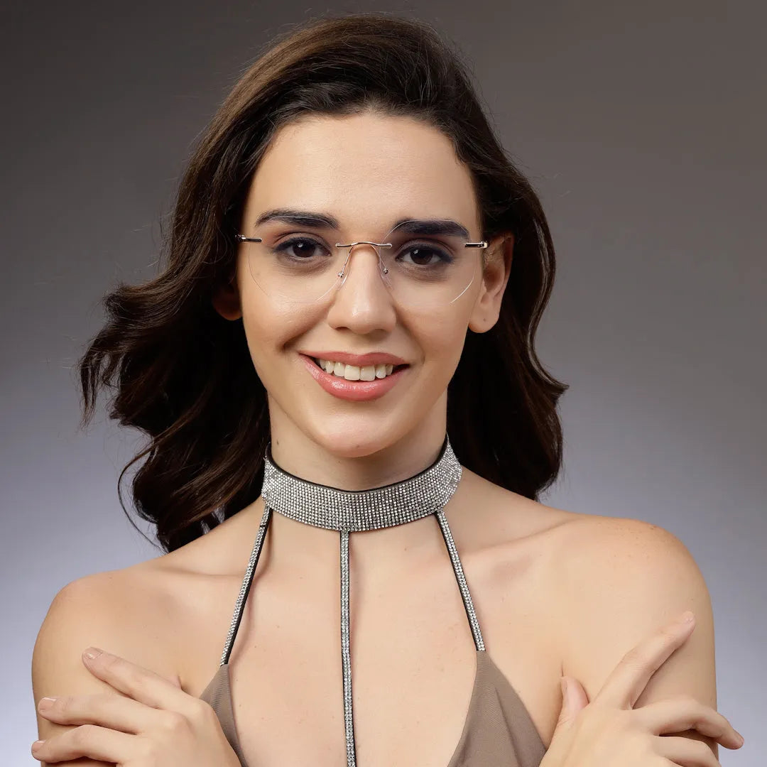 Hexora | Rose Gold Medium Rim Less Octagon Computer Glasses for Men & Women [Blue Block]