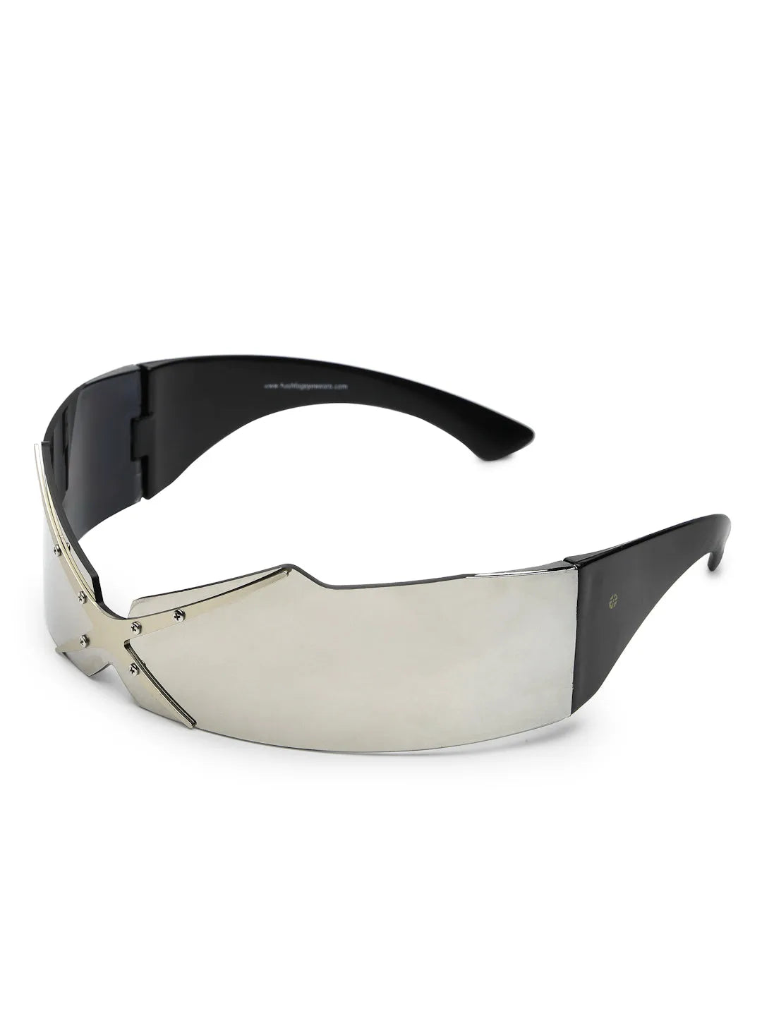 Eagle | Silver-Black Medium Rim Less Shield Sunglasses for Men & Women [UV-protected]