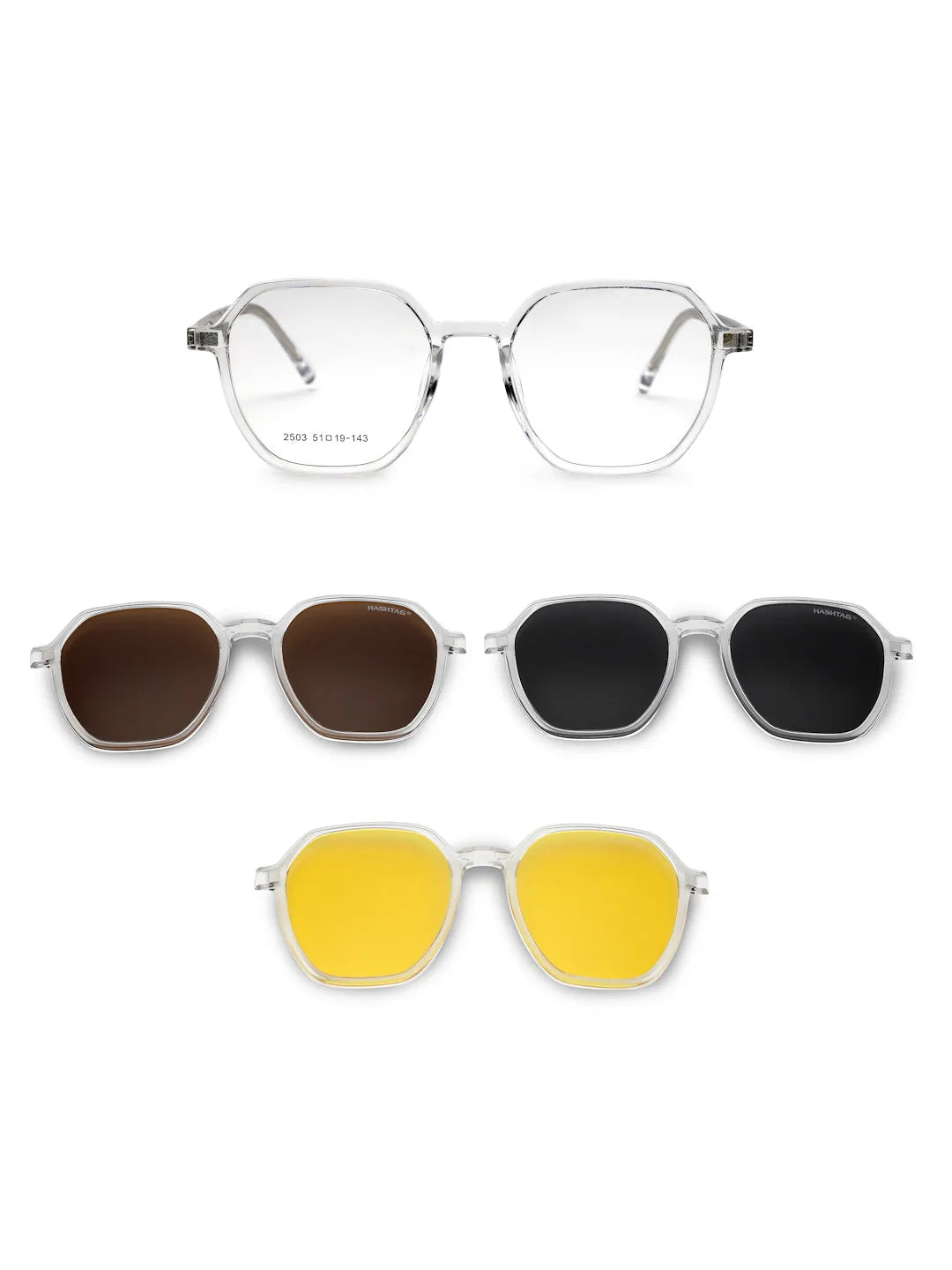 Nymora | Transparent Medium Full Rim Hexagonal Clip-on for Men [Clip-on]