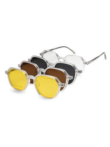 Nymora | Transparent Medium Full Rim Hexagonal Clip-on for Men [Clip-on]