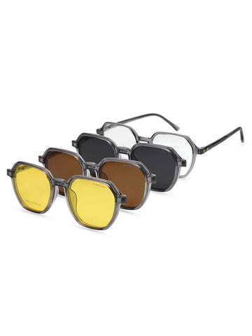 Nymora | Grey Medium Full Rim Hexagonal Clip-on for Men [Clip-on]