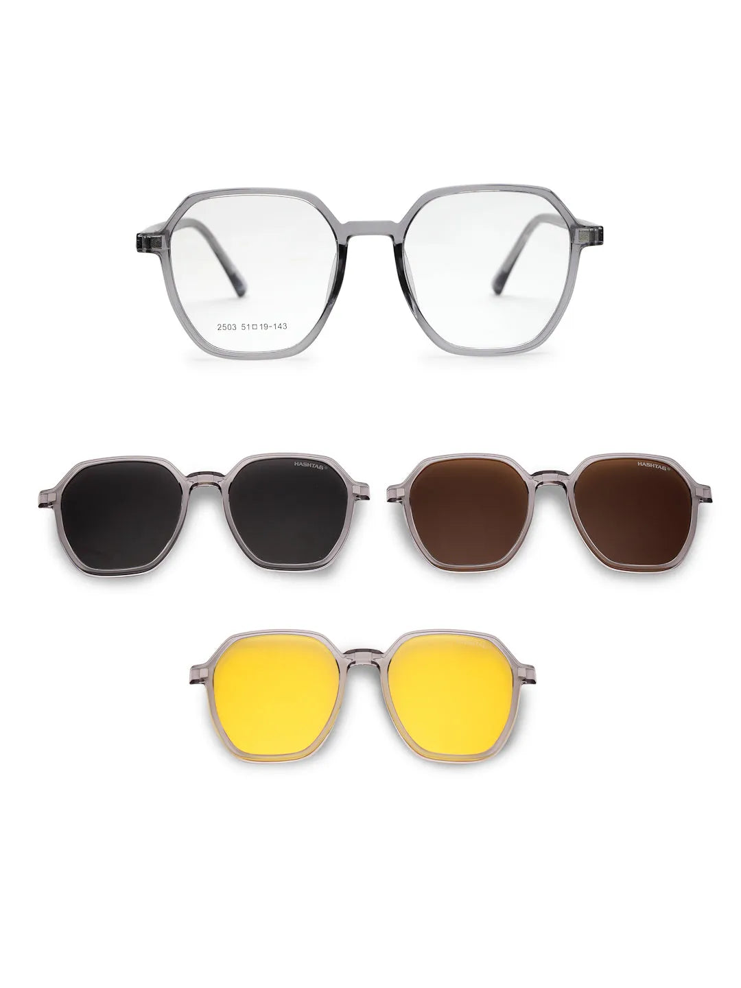 Nymora | Grey Medium Full Rim Hexagonal Clip-on for Men [Clip-on]
