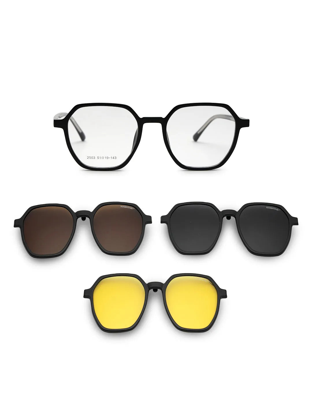 Nymora | Black Medium Full Rim Hexagonal Clip-on for Men [Clip-on]