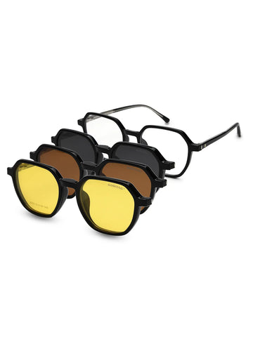 Nymora | Black Medium Full Rim Hexagonal Clip-on for Men [Clip-on]
