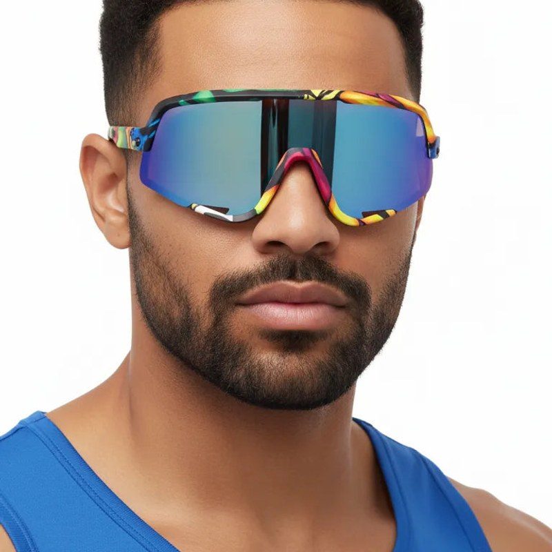 Nexis Blue/ Green Large Full Rim Shield Sports Sunglasses for Men & Women — Hashtag Eyewears