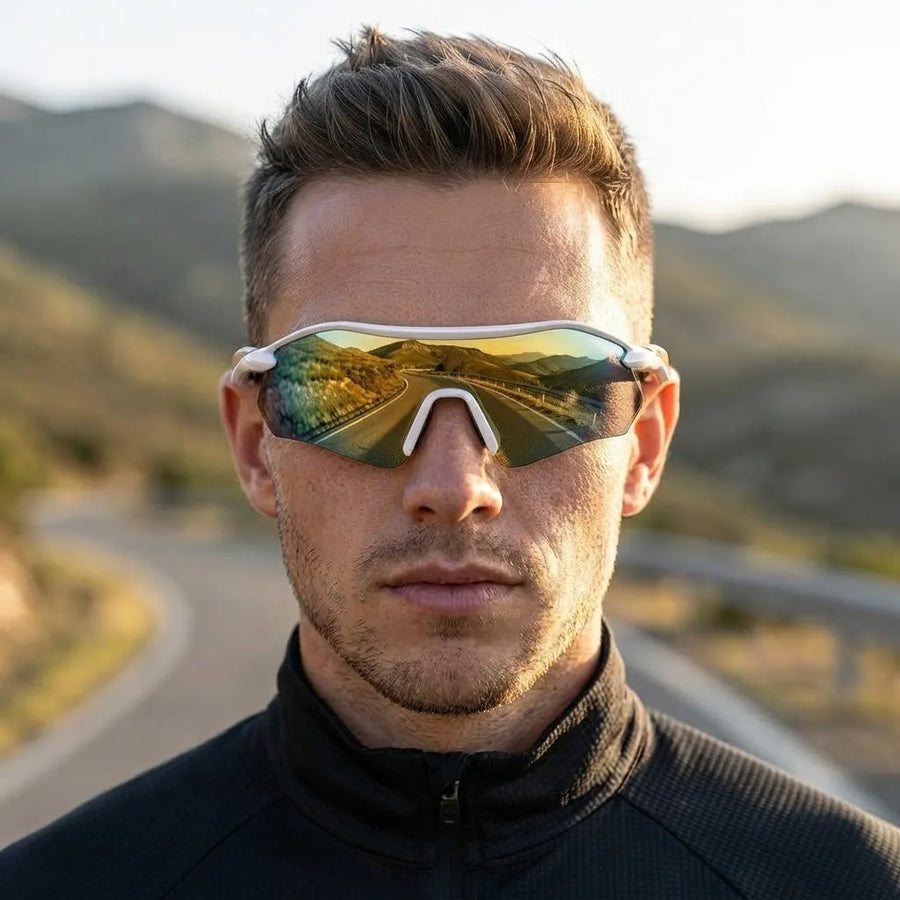Falcon | White Large Half Rim Shield Sports Sunglasses for Men & Women [Mirrored]