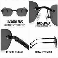 Veyra | Black Medium Rim Less Rectangle Sunglasses for Men [UV-protected]