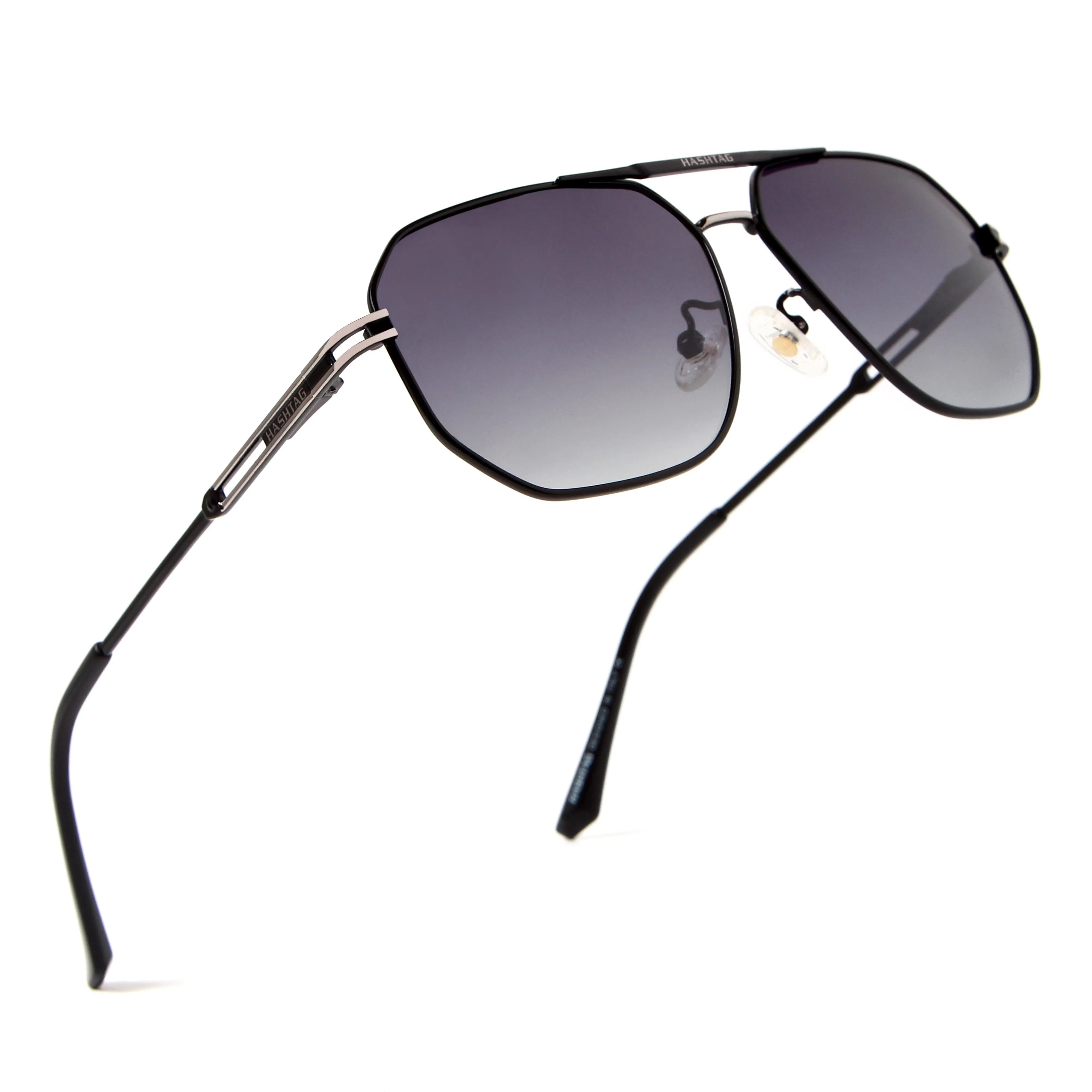 Sion | Gradient Black Medium Full Rim Haxagonal Sunglasses for Men & Women [Polarized]