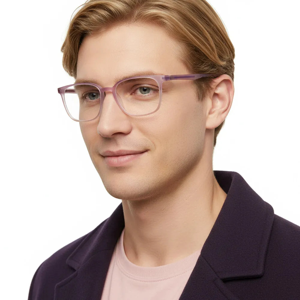 Blokz | Transparent Light Pink Medium Full Rim RECTANGLE Computer Glasses for Men & Women [Blue Block]