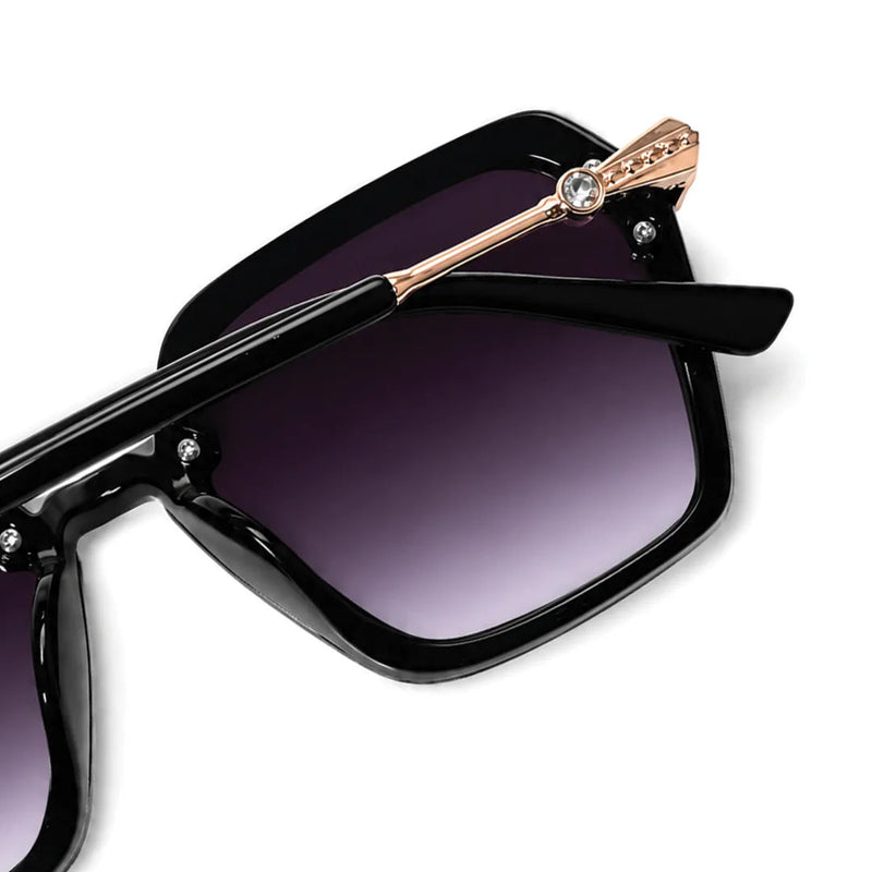 Veilion | Black Large Full Rim Hexagonal Sunglasses for Women [UV-protected]