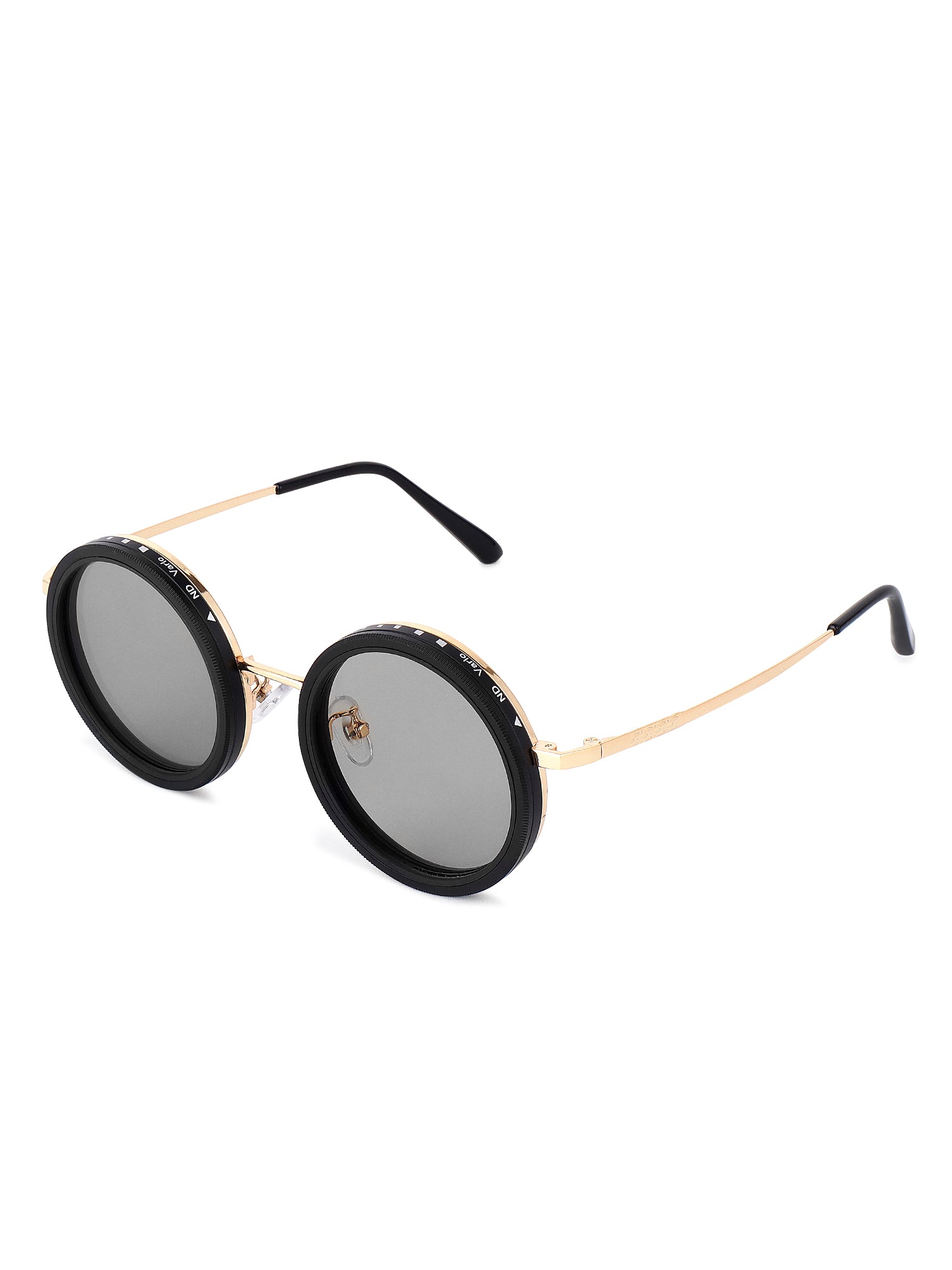 APERTURE SB | Golden & Black Large Full Rim Round Sunglasses for Men & Women [Tint Adjustable]