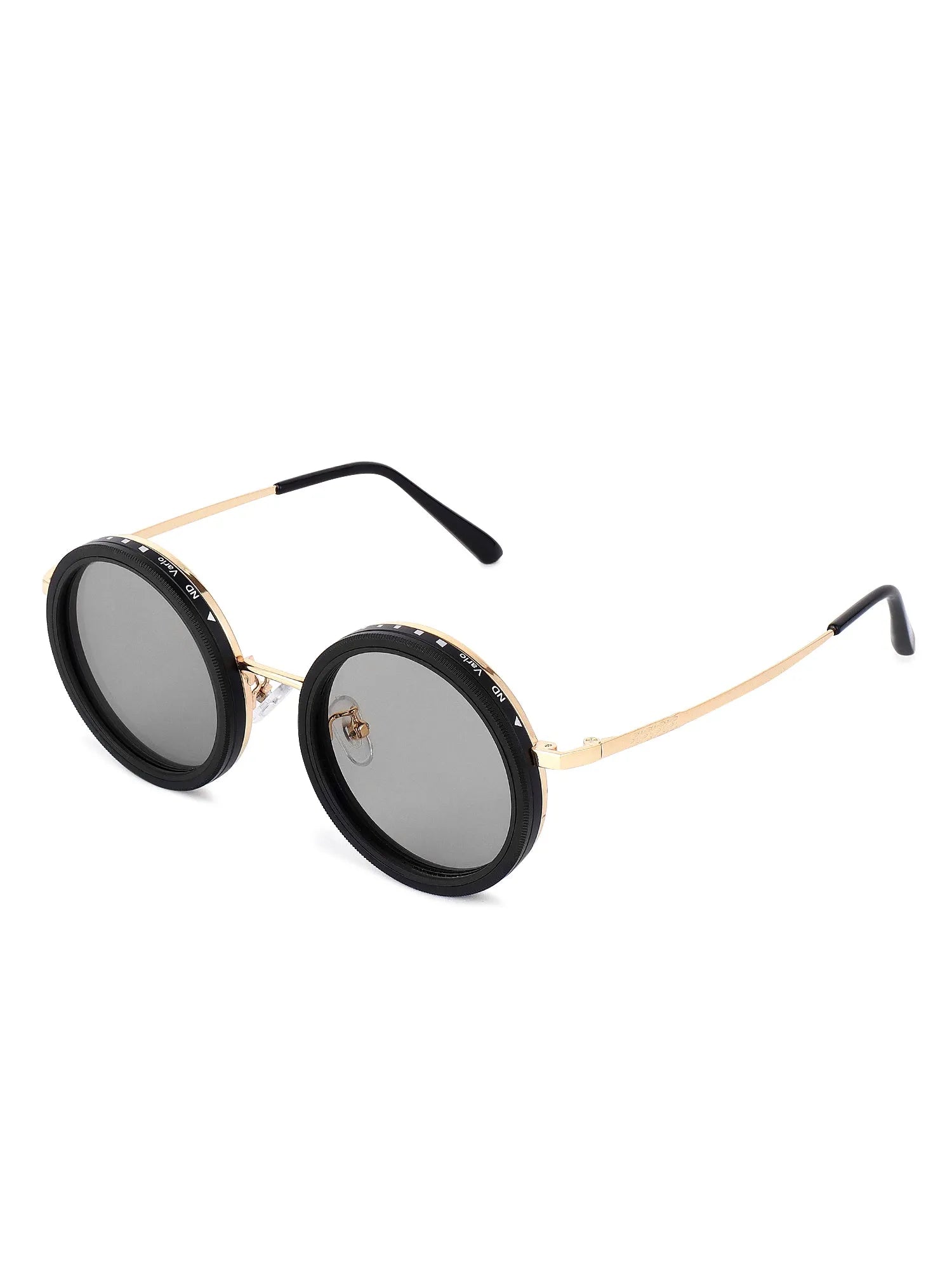 APERTURE SB | Golden & Black Large Full Rim Round Sunglasses for Men & Women [Tint Adjustable]