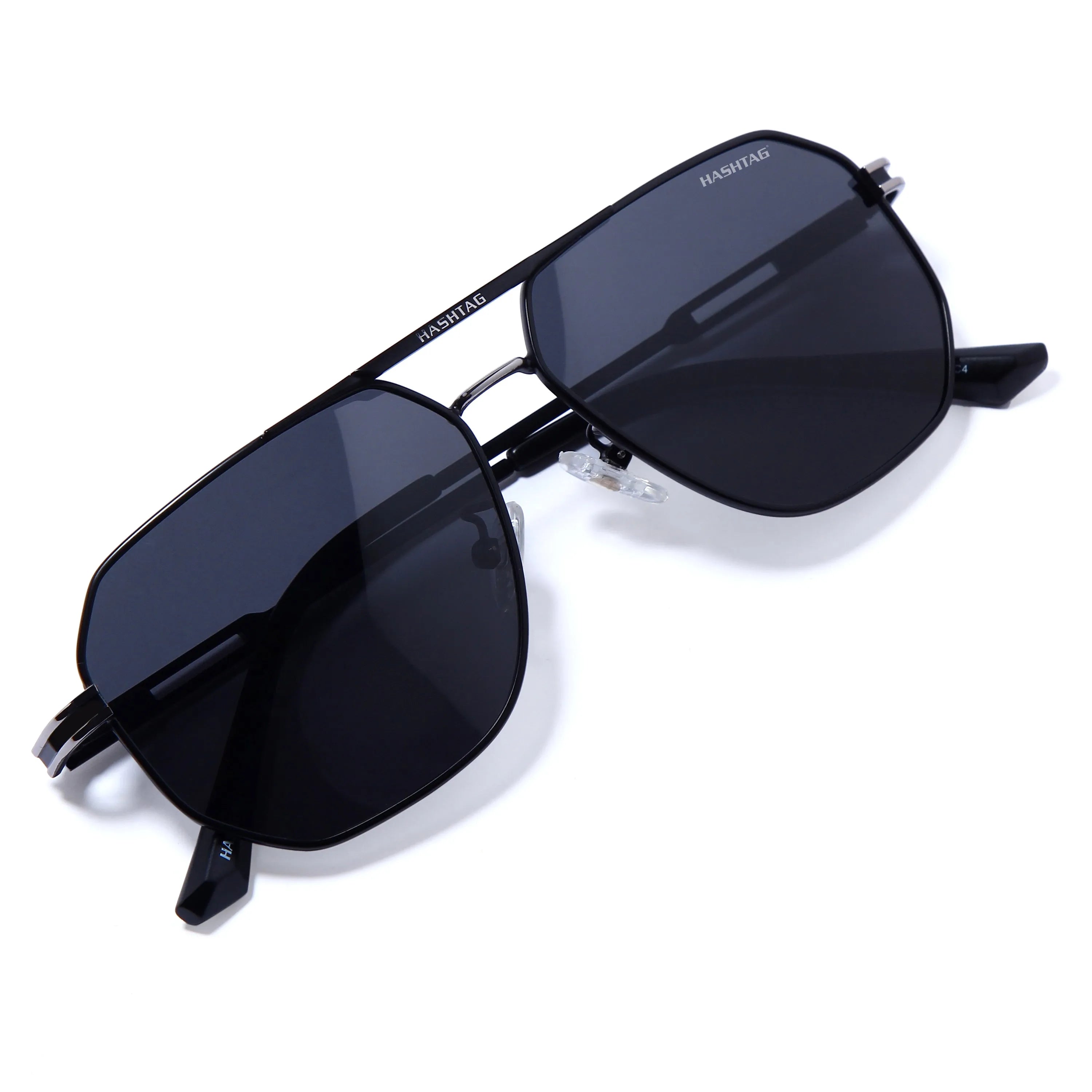 Sion | Silver & Black Medium Full Rim Haxagonal Sunglasses for Men & Women [Polarized]