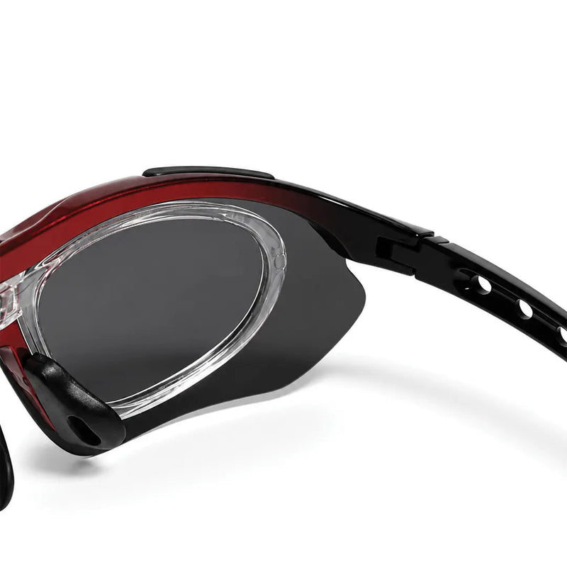 Valkor | Red & Black Free Size Half Rim Shield Sports Sunglasses for Men & Women Changeable Lens [Polarized]