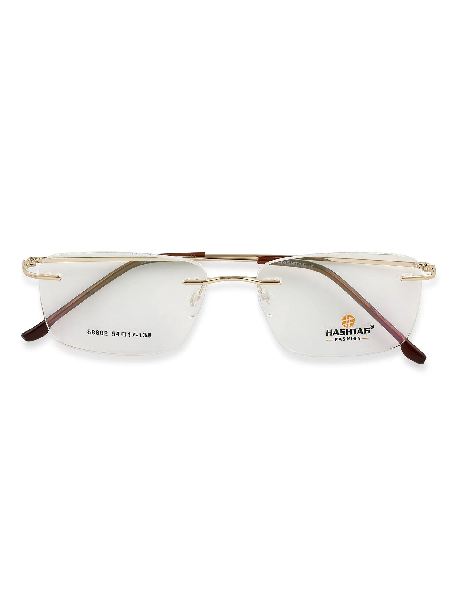Thin Line | Gold Medium Rim Less Rectangle Eyeglasses for Unisex [Demo Lens]
