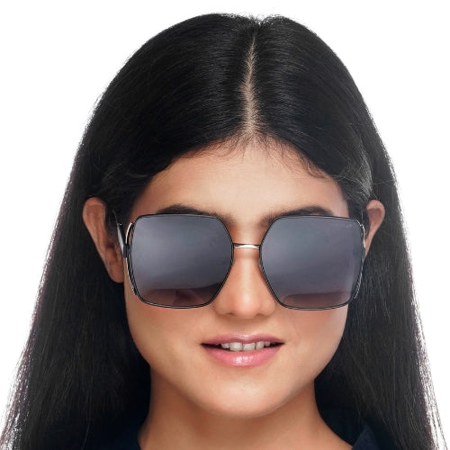 D-DIVA | Grent Purple Large Half Rim Square Sunglasses for Women [Polarized]