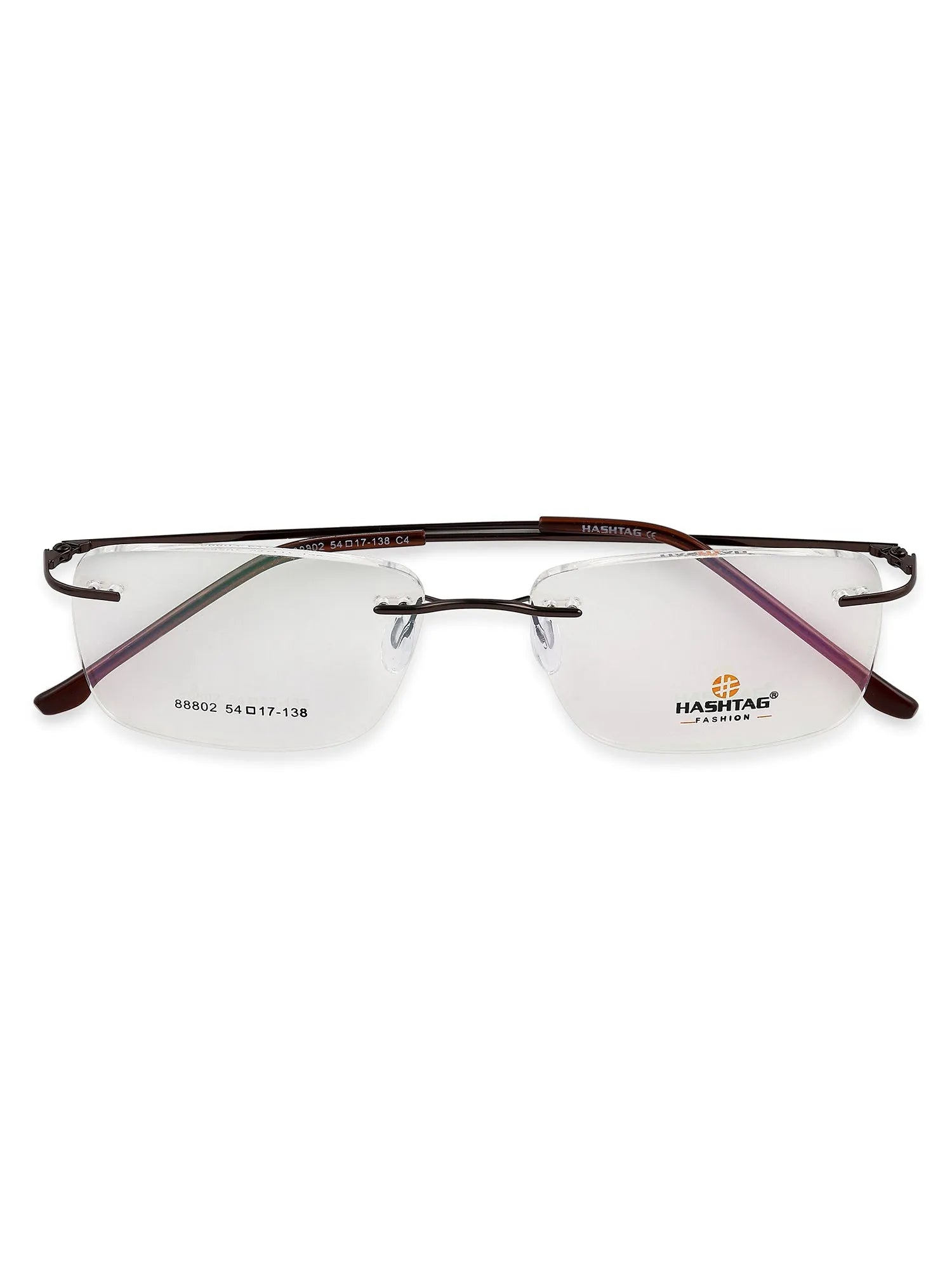 Thin Line | Brown Medium Rim Less Rectangle Eyeglasses for Unisex [Demo Lens]