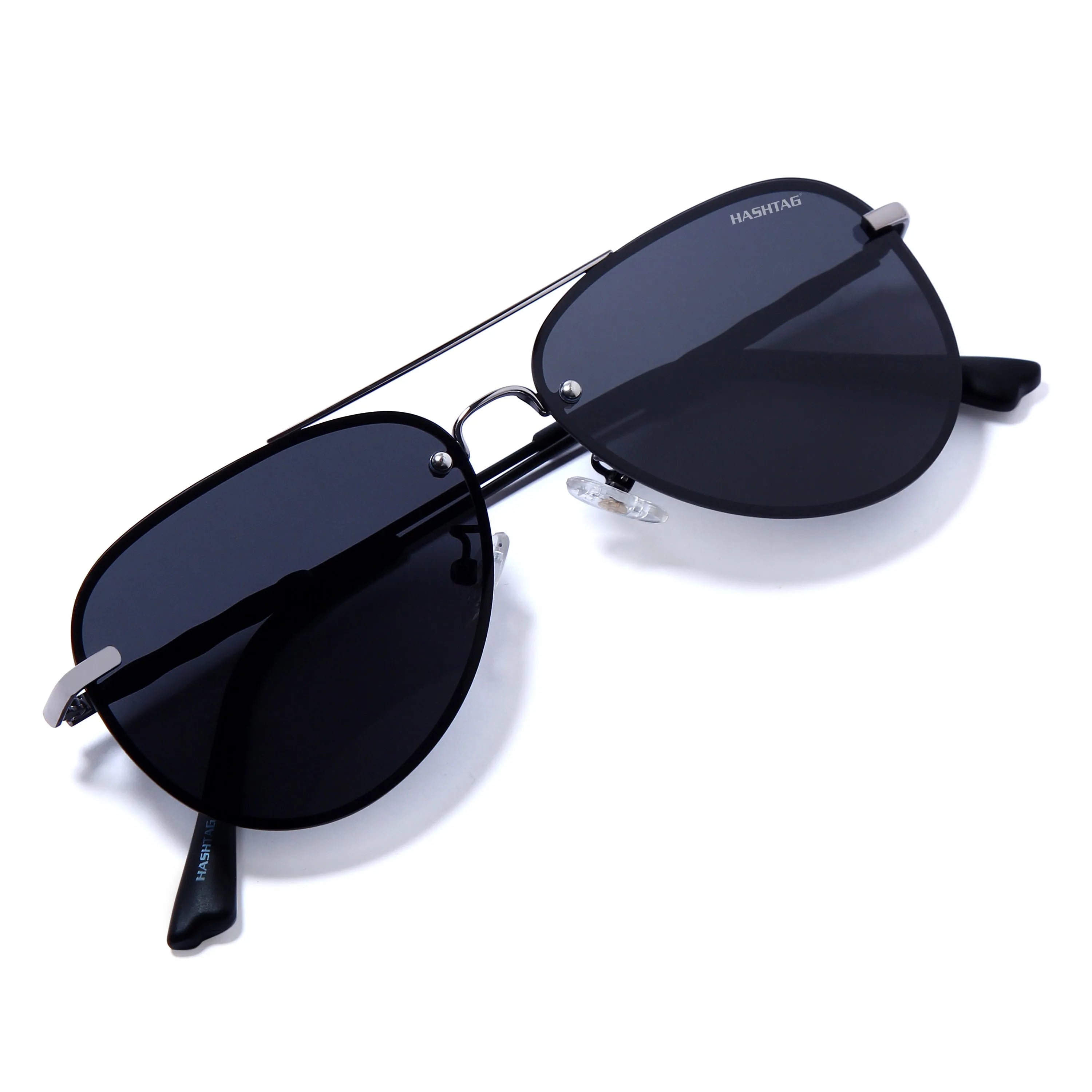 Nuvia | Silver & Black Medium Full Rim Aviator Sunglasses for Men & Women [Polarized]