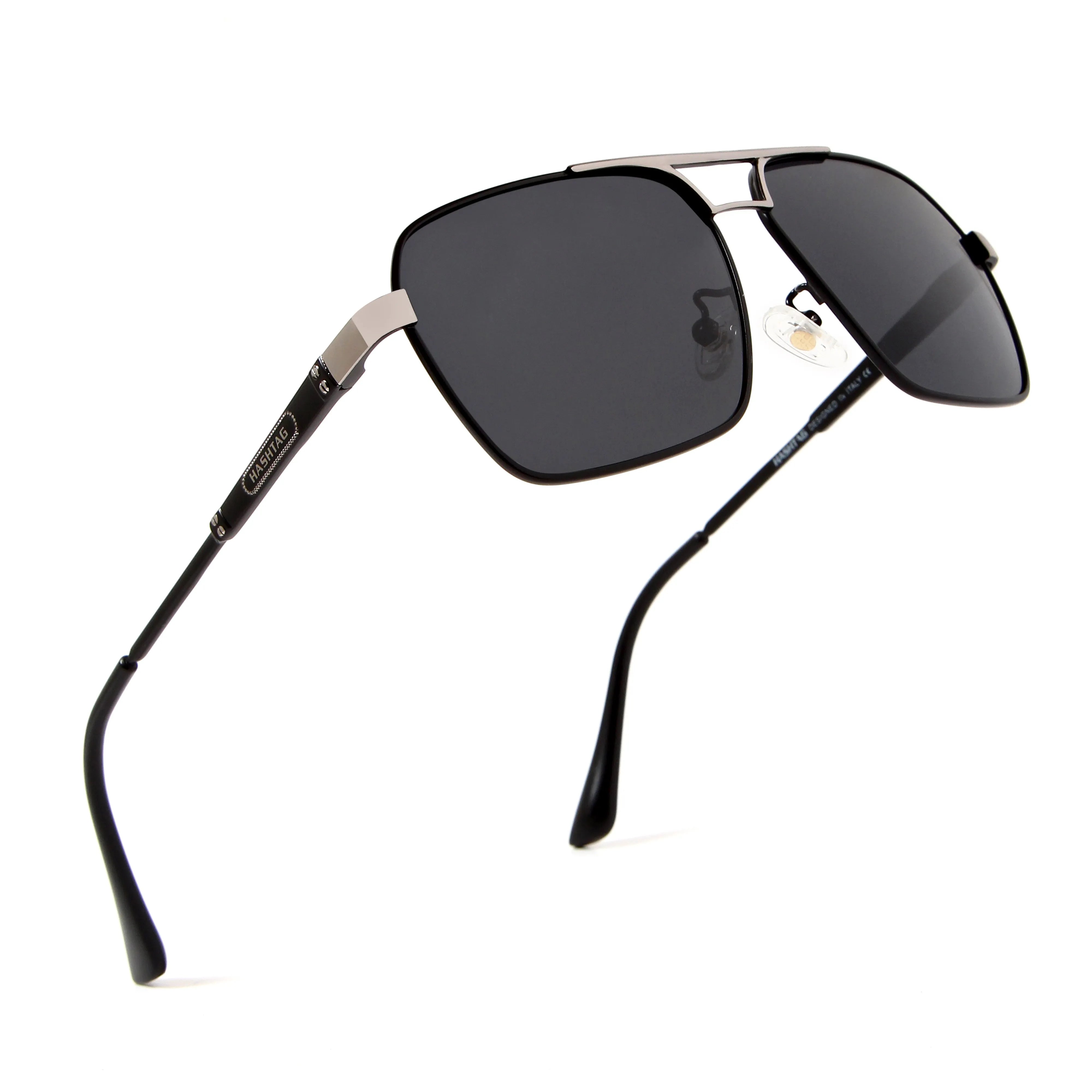 Inferna | Silver & Black Large Full Rim Rectangle Sunglasses for Men & Women [Polarized]