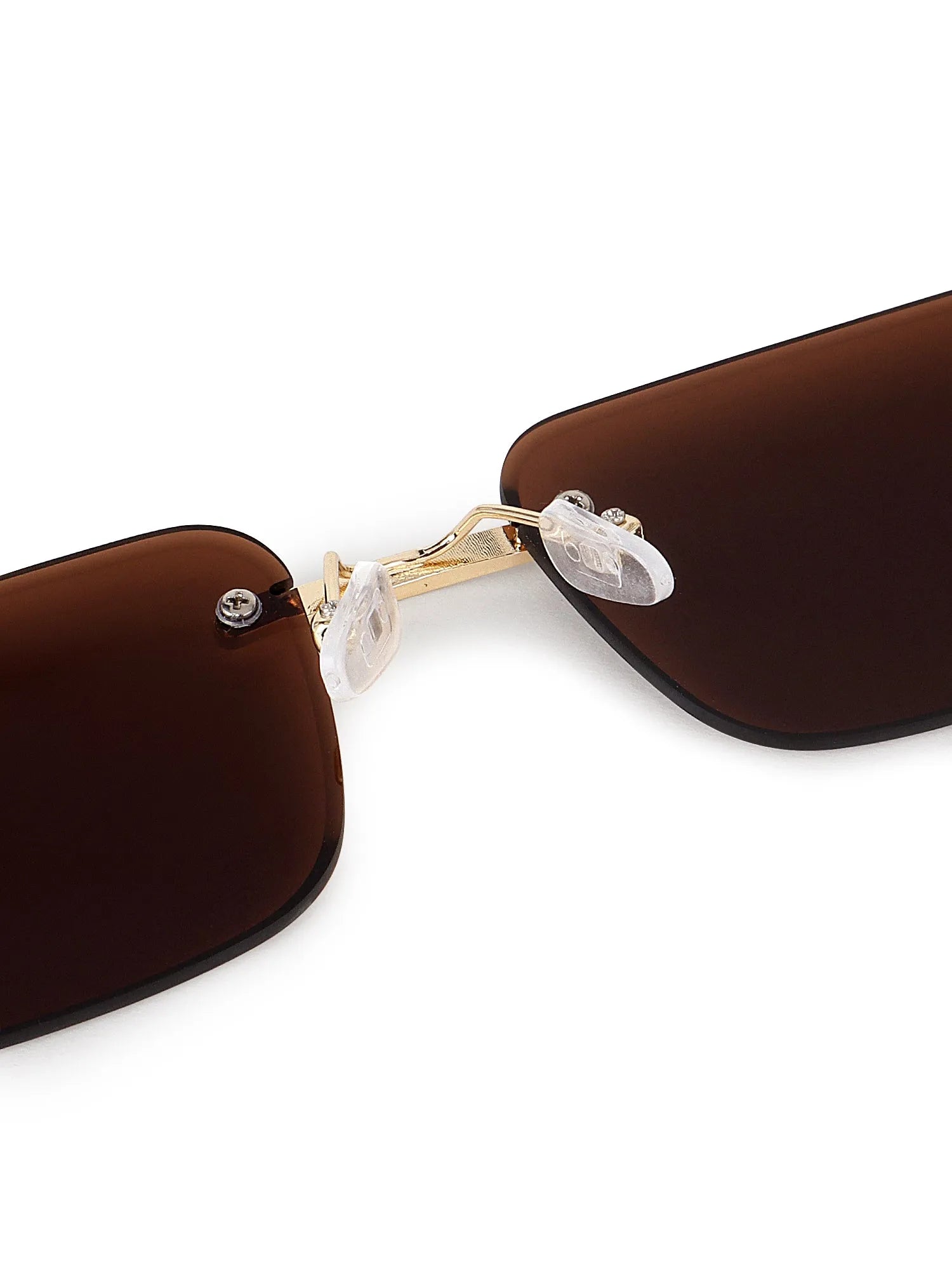 Phantoria | Brown Small Rim Less Rectangle Sunglasses for Men & Women [UV-protected]