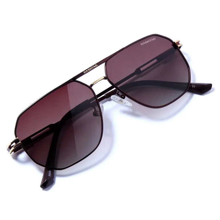 Sion | Golden & Brown Large Full Rim Hexagonal Sunglasses for Men & Women [Polarized]