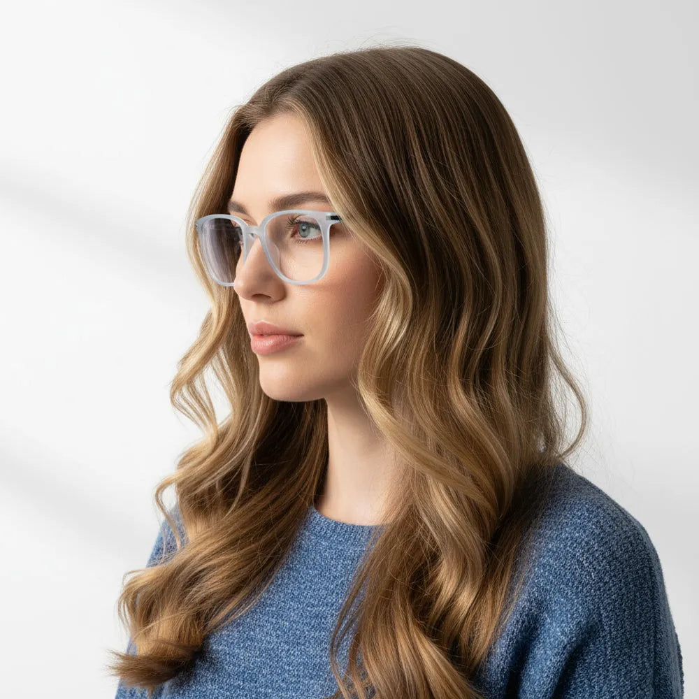 Blokz | Transparent Light Blue & Transparent White Medium Full Rim RECTANGLE Computer Glasses for Men & Women [Blue Block]